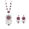 Flower Tassel Alloy Rhinestone Pendant Necklaces & Hoop Earrings Sets FS-WG853D3-04-1
