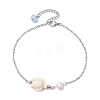 Synthetic Turquoise & Natural Freshwater Pearl Link Anklets AJEW-AN00628-04-1