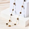 Natural Tiger Eye Faceted Flat Round Beaded Chain Necklaces with Matte Brass Beads GG-CBA37F5-01G-04-3