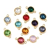 12Pcs 12 Colors 304 Stainless Steel with Faceted K9 Glass Birth Stone Flat Round Links Connector Charms STAS-F139-042G-A-1