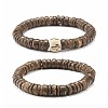 Flat Round Coconut Beads Stretch Bracelets Set BJEW-JB07010-1