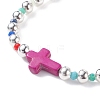 Synthetic Turquoise(Dyed) Cross Stretch Bracelet with Glass for Women BJEW-JB07663-7