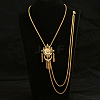 Vintage Gothic Style Brass Pave Cubic Zirconia Flower Long Tassel Lariat Necklace Brooch for Women GO0016-1-3