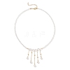 Round Natural Quartz Crystal & Glass Graduated Beaded Tassel Necklaces with Brass Cable Chains for Women NJEW-TA00236-2
