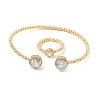 Round Brass Micro Pave Cubic Zirconia Cuff Bangles & Rings Sets for Women SJEW-R002-01G-02-4