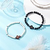 2Pcs Cross Natural Lava Rock & Synthetic Turquoise & Wood Round Beads Stretch Bracelets for Men Women BJEW-JB11832-1