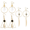 3Pairs 3 Styles Alloy Shell Rhombus Dangle Earrings EJEW-HY0001-08-1