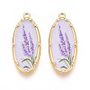 Printed Style 304 Stainless Steel Oval with Flower Pattern Pendants STAS-T071-27E-G-1