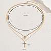 Stainless Steel Crystal Rhinestone Cross Pendant Double Layer Necklaces for Women LS-BW9176-3