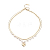 Double Chains Multi Layered Necklaces with Acrylic Pearl Beaded and Heart Charms NJEW-D296-15G-3