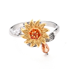 Sunflower and Dragonfly Rotatable Open Ring for Women RJEW-M139-16P