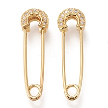 Brass Micro Pave Clear Cubic Zirconia Safety Pins ZIRC-I044-18G