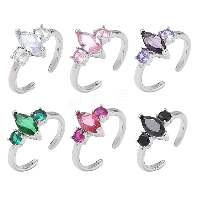 Brass Micro Pave Cubic Zirconia Cuff Open Rings for Women RJEW-L343-14P-1