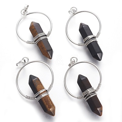 Natural Tiger Eye Big Double Terminated Pointed Pendants G-G771-A01-1