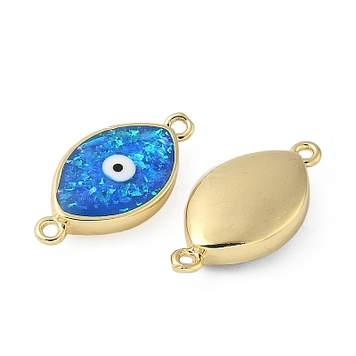 Brass Synthetic Opal Evil Eye Connector Charms G-P579-01B-G-1