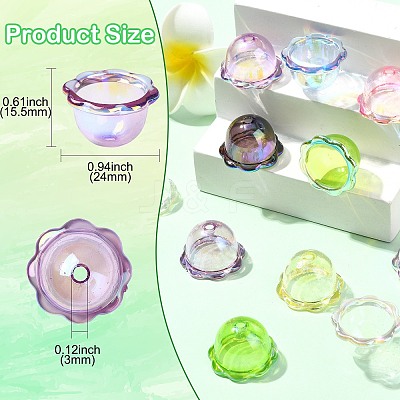 35Pcs 7 Colors UV Plating Acrylic Bead Caps OACR-CJ0002-36-1