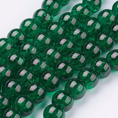 1Strand Dark Green Transparent Crackle Glass Round Beads Strands X-CCG-Q001-6mm-17-1