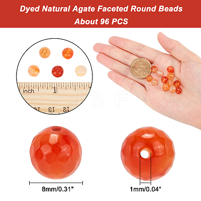 Dyed Natural Agate Faceted Round Beads Strands G-AR0003-21-1