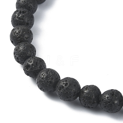Natural Lava Rock Round Beaded Bracelets BJEW-JB09877-01-1
