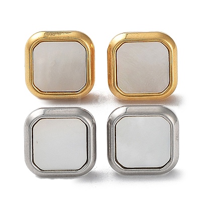 6 Pair 2 Color Square Natural Shell Stud Earrings EJEW-A024-01-1