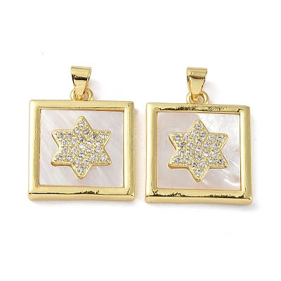 Rack Plating Brass Micro Pave Clear Cubic Zirconia Pendants KK-K341-44G-03-1