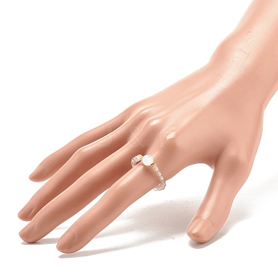 Natural Grey Agate Round Beaded Stretch Ring with Moonstone RJEW-JR00440-02-1