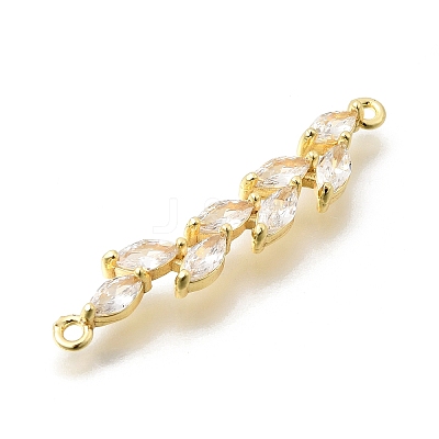 Brass Pave Clear Cubic Zirconia Leaf Links Connector Charms KK-Z156-15G-1