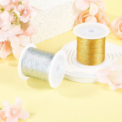 2 Rolls 2 Colors 3-Ply Round PET Metallic Thread MCOR-TA0001-03A-1