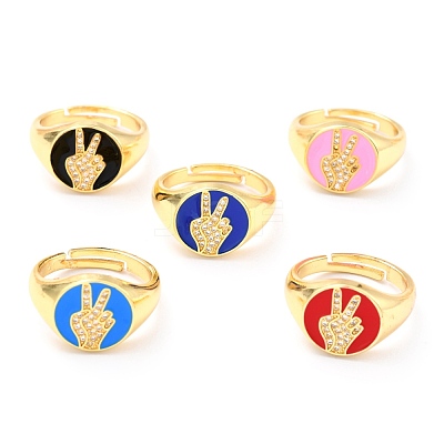 Adjustable Real 18K Gold Plated Brass Enamel Finger Ringss RJEW-L071-29G-1