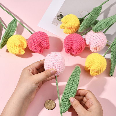 9Pcs 3 Colors Polyester with Iron Wire Artificial Tulip Flower AJEW-SC0031-42A-1