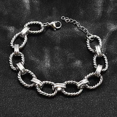 304 Stainless Steel Oval Link Chain Bracelets for Women X-BJEW-R021-09P-1