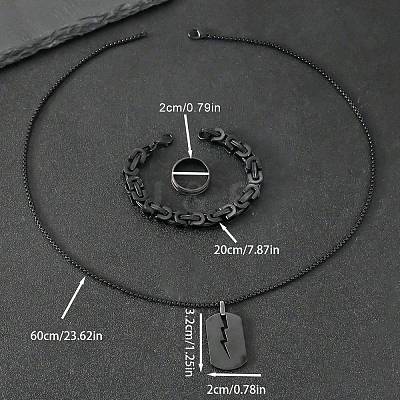 304 Stainless Steel Chain Bracelets & Rectangle Pendant Necklaces & Rings for Men FS-WGDB989-01-1