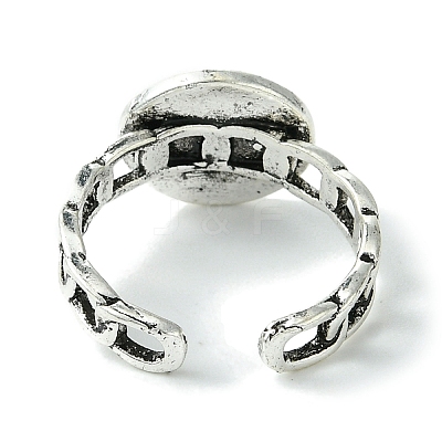 Flat Round with Word W Panel Alloy Open Cuff Finger Ring for Women RJEW-K275-14AS-1