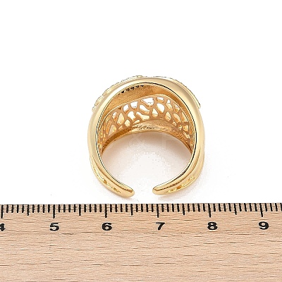 Brass Micro Pave Clear Cubic Zirconia Open Cuff Rings for Women RJEW-A059-05G-1