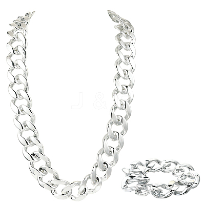 2Pcs 2 Styles Acrylic Cuban Link Chain Necklaces & Bracelets Jewelry Sets SJEW-SP0001-01P-1