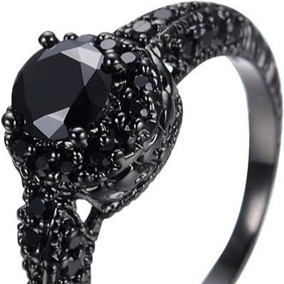 Flat Round Brass Jet Rhinestone Finger Rings FS-WG232E0-01-1