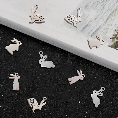 24Pcs 4 Style 201 Stainless Steel Bunny Charms STAS-SC0003-43-1