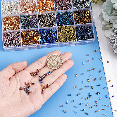 150g 15 Style Glass Bugle Beads SEED-PH0002-20-1