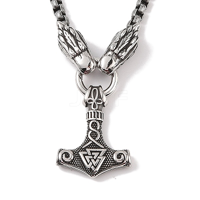 304 Stainless Steel Dragon Head King Box Chain Viking Mjolnir Thor Hammer Pendant Necklaces for Men NJEW-K278-15AS-1