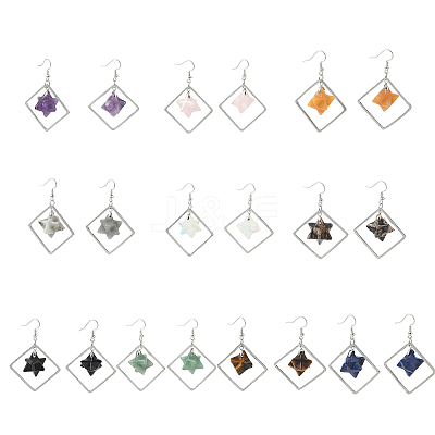 Rhombus Brass Dangle Earrings EJEW-D360-01P-1