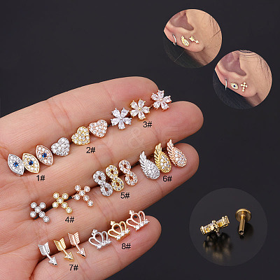 Brass Micro Pave Clear Cubic Zirconia Cartilage Earrings WGF4DCF-01-1