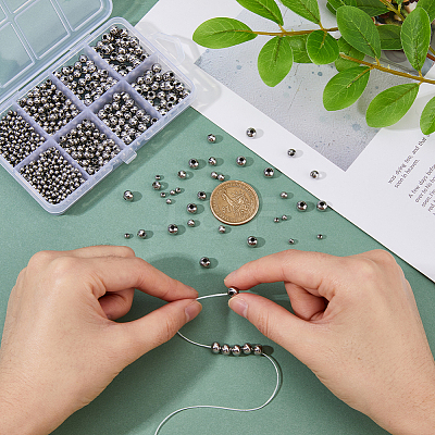 880Pcs 4 Style 304 Stainless Steel Round Seamed Beads STAS-DC0015-28-1
