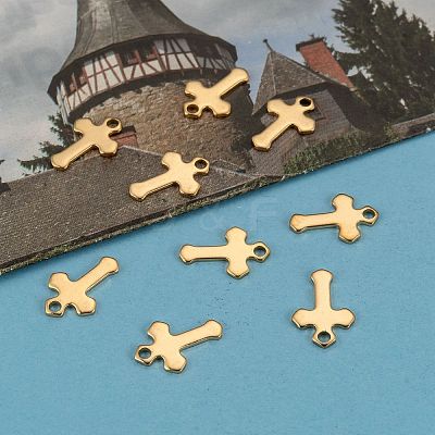 Ion Plating(IP) 304 Stainless Steel Tiny Cross Charms X-STAS-L159-06G-1