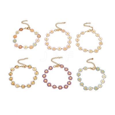 Enamel Daisy Link Chains Bracelet BJEW-P271-01G-1