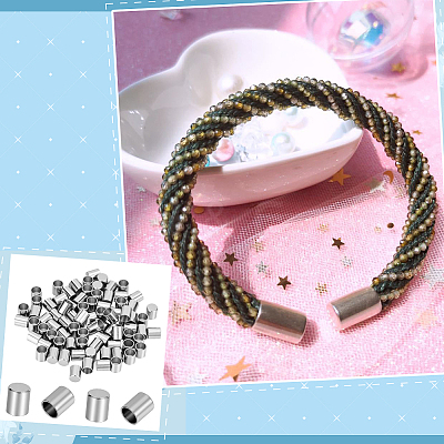 80Pcs 304 Stainless Steel Cord Ends STAS-ME0002-73-1