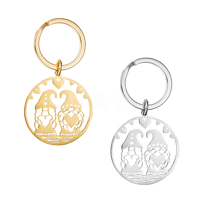 2Pcs 2 Colors Heart Gnome 304 Stainless Steel Pendant Keychain KEYC-UN0001-14-1