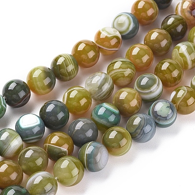 Natural Striped Agate/Banded Agate Beads Strands G-G582-8mm-44-1