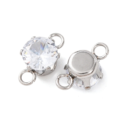 304 Stainless Steel Micro Pave Cubic Zirconia Connector Charms STAS-H240-50P-01-1