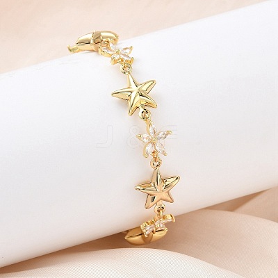 304 Stainless Steel Pave Clear Cubic Zirconia Link Chain Bracelets for Women BJEW-A169-11G-1