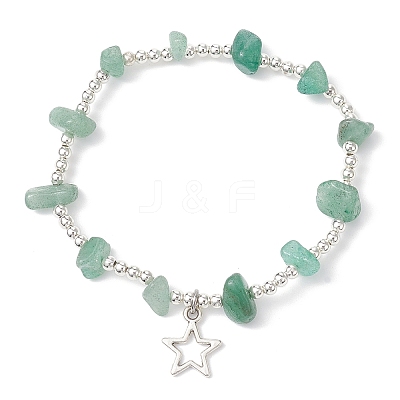 Natural Mixed Gemstone Chip & Iron Beaded Stretch Bracelets BJEW-JB09778-1